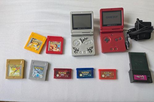2 x GBA AGS-001 rood en grijs + Pokemon games, Games en Spelcomputers, Spelcomputers | Nintendo Game Boy, Zo goed als nieuw, Ophalen