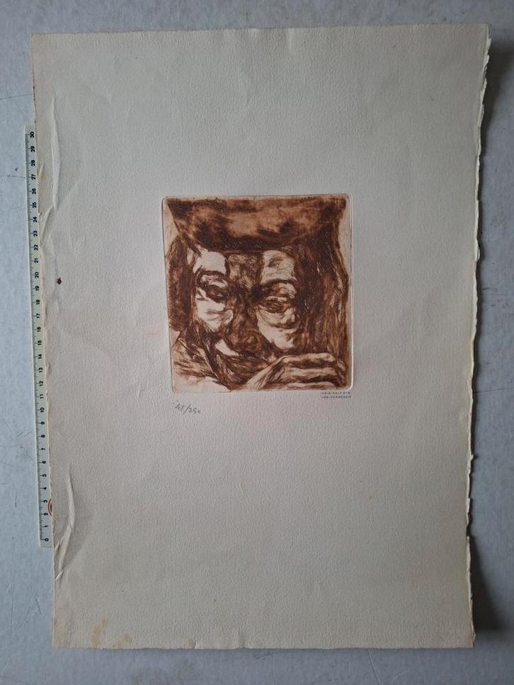 Ets in bister van Jos Verdegem  "Clown", Antiek en Kunst, Kunst | Etsen en Gravures, Ophalen of Verzenden