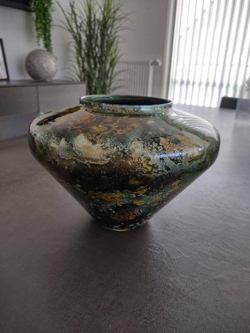 Handgeschilderde glazen vaas (zie foto's & omschrijving), Antiek en Kunst, Antiek | Glaswerk en Kristal, Ophalen