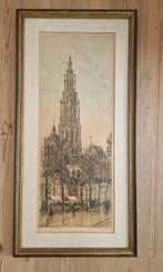 Ets Groenplaats van Eugene Rensburg, ingekaderd, Antiek en Kunst, Ophalen