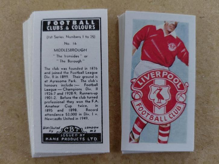 Football Clubs & Colours compl. set 25 voetbal chromos 1957, Verzamelen, Sportartikelen en Voetbal, Poster, Plaatje of Sticker