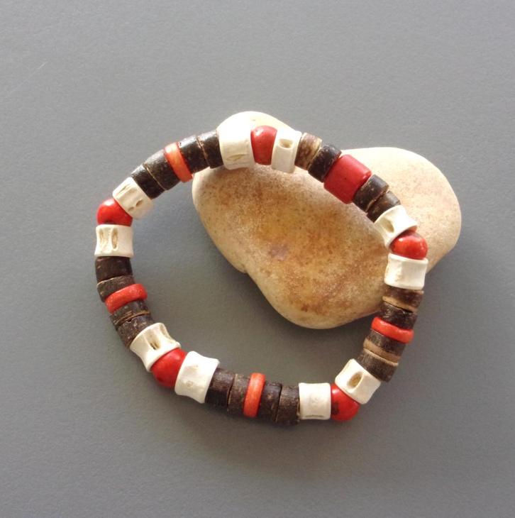 Bracelet nature homme ou femme en rondelles de coco, graines, Bijoux, Sacs & Beauté, Bracelets, Neuf, Élastique, Orange, Avec bracelets à breloques ou perles