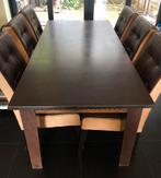 Table en bois + 6 chaises en cuir, Maison & Meubles, Salles à manger complètes, Utilisé, 4 à 6 chaises, Enlèvement ou Envoi