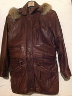 Lederen dames jas met pels afgeboorde kap., Antiek en Kunst, Ophalen of Verzenden