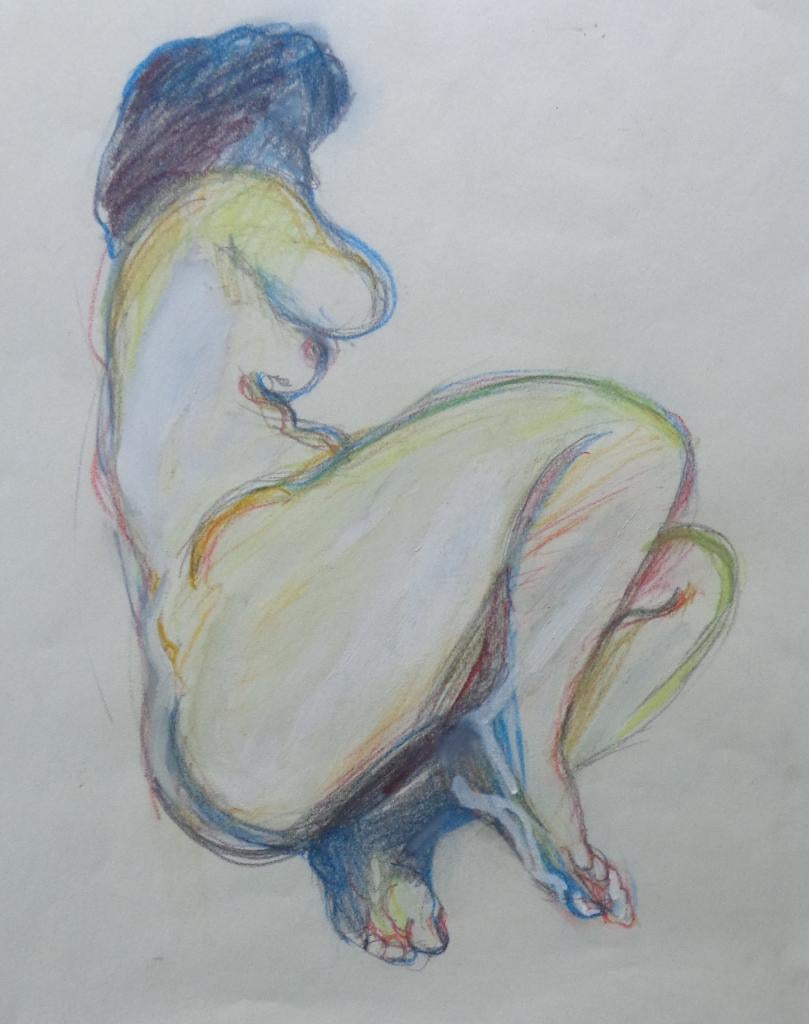 MARCEL WARRAND / ZITTEND NAAKT / ORIGINEEL WERK / 46x36cm, Enlèvement ou Envoi