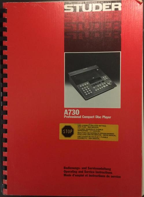 Service Manual Studer A-730 Pro CD-Player, Audio, Tv en Foto, Cd-spelers, Gebruikt, Overige merken, Ophalen of Verzenden