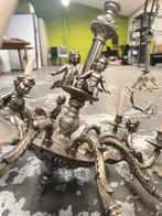 Verzilverde bronzen zware luster met putti – 9 lichtpunten, Antiek en Kunst, Ophalen