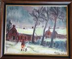 VERMEIR Alfons "Wandelaar in de sneeuw " olie op doek, Antiek en Kunst, Ophalen of Verzenden