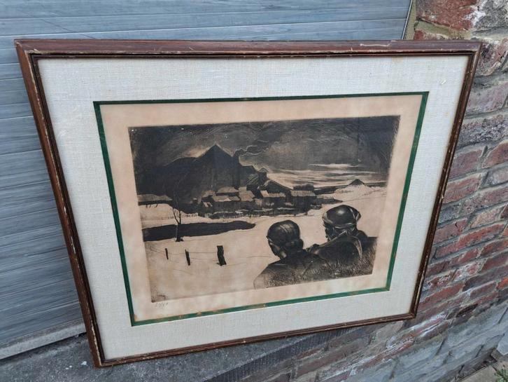 eau forte couple de mineur signe marius carion, Antiquités & Art, Art | Eaux-fortes & Gravures, Enlèvement ou Envoi