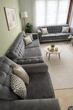 Set van grijs fluwelen gestoffeerde banken, Ophalen, Zo goed als nieuw