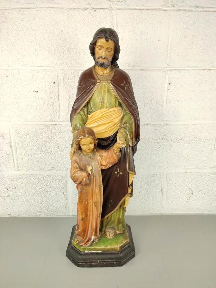 Groot gipsen beeld Jozef (84cm), Antiek en Kunst, Antiek | Religieuze voorwerpen, Ophalen