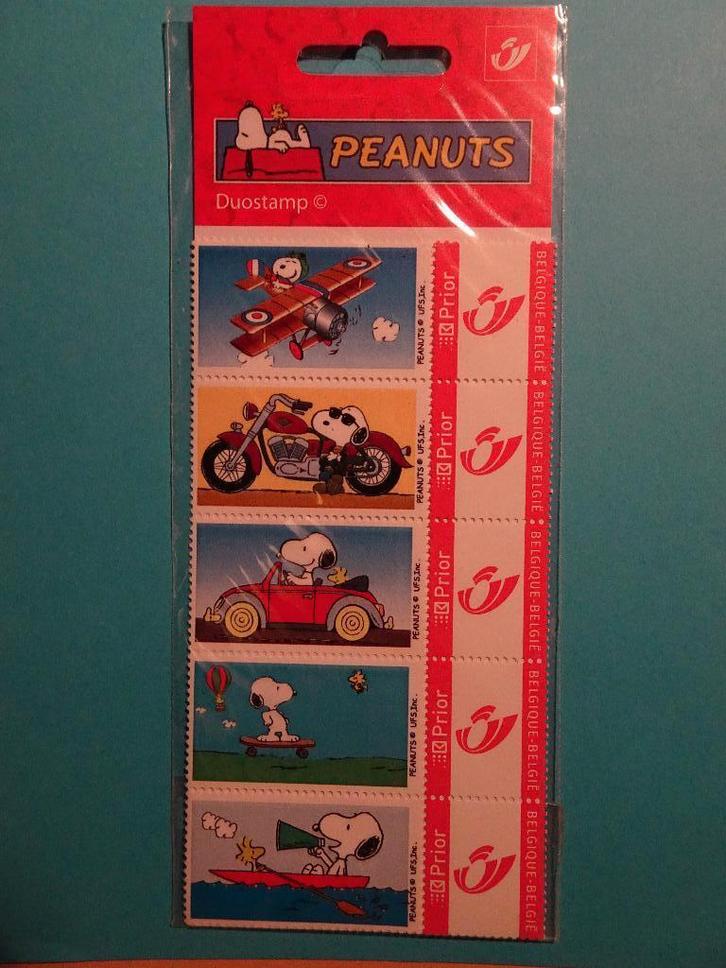 Feuillet 5 timbres Prior Peanuts Duostamp - Snoopy, Collections, Personnages de BD, Neuf, Image, Affiche ou Autocollant, Snoopy