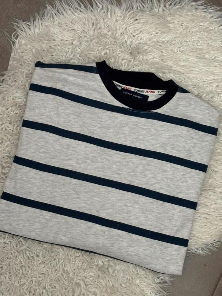 Tommy Jeans gestreepte trui – grijs/blauw – maat XL, Kleding | Heren, T-shirts, Nieuw, Maat 56/58 (XL), Blauw, Ophalen of Verzenden