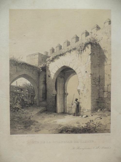 Porte de la citadelle de Tanger Maroc Bossuet Lauters litho, Antiek en Kunst, Kunst | Litho's en Zeefdrukken, Ophalen of Verzenden