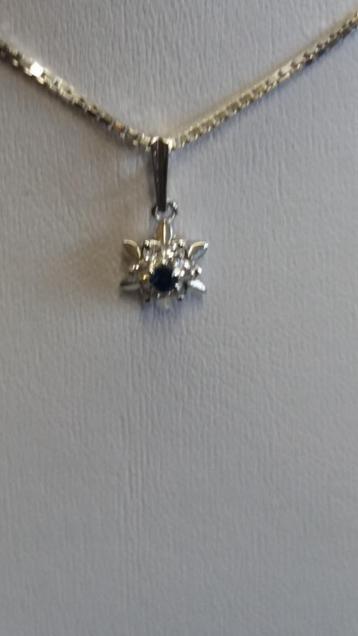 Pendentif or blanc 18 ct, Neuf, Enlèvement ou Envoi, Or, Avec pierre précieuse