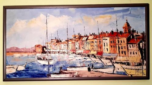 Groot schilderij van Saint Tropez van +/- 1980, Antiek en Kunst, Kunst | Schilderijen | Klassiek, Ophalen