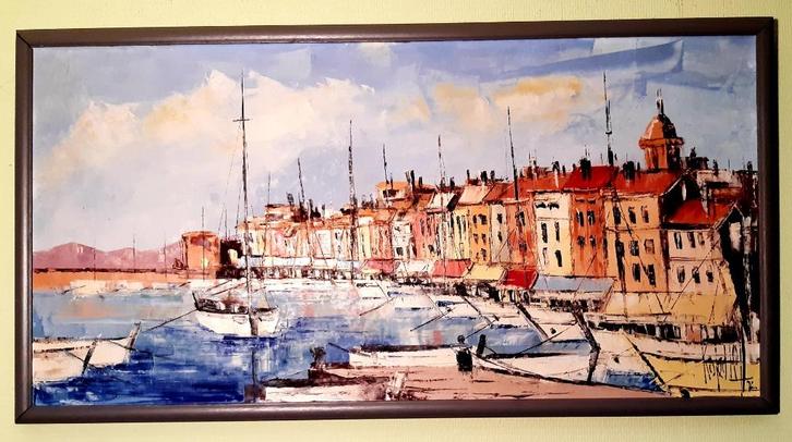Groot schilderij van Saint Tropez van +/- 1980, Antiek en Kunst, Kunst | Schilderijen | Klassiek, Ophalen
