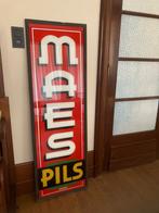 Grote reclame glasplaat Maes pils 1955 - geen emaille, Ophalen, Gebruikt, Reclamebord, Plaat of Schild, Overige merken