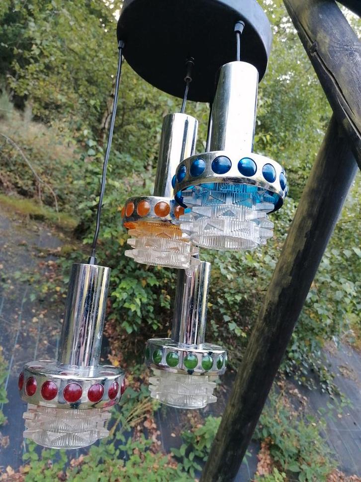 Vintage Raak Amsterdam 4 glazen cascade hanglampen, Antiek en Kunst, Antiek | Verlichting, Ophalen of Verzenden