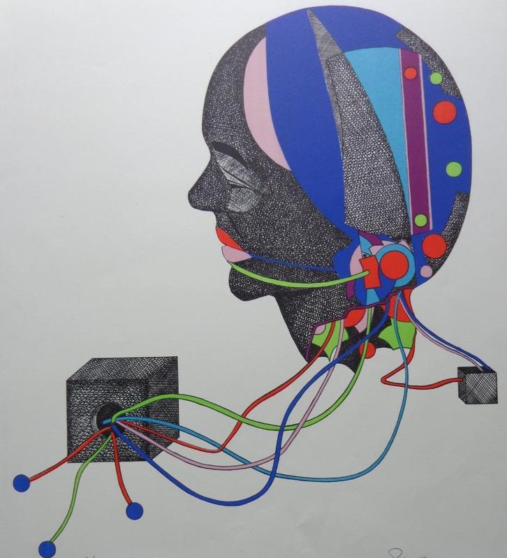 PAUL VAN HOEYDONCK / ROBOTHOOFD / ZEEFDRUK / 76x55cm / SIG, Antiek en Kunst, Kunst | Litho's en Zeefdrukken, Ophalen of Verzenden