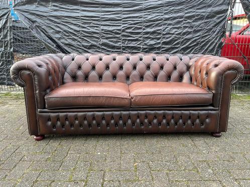 Prachtige Chesterfield zetel bruin gevlamd GRATIS GELEVERD!, Antiek en Kunst, Antiek | Meubels | Stoelen en Sofa's, Ophalen of Verzenden