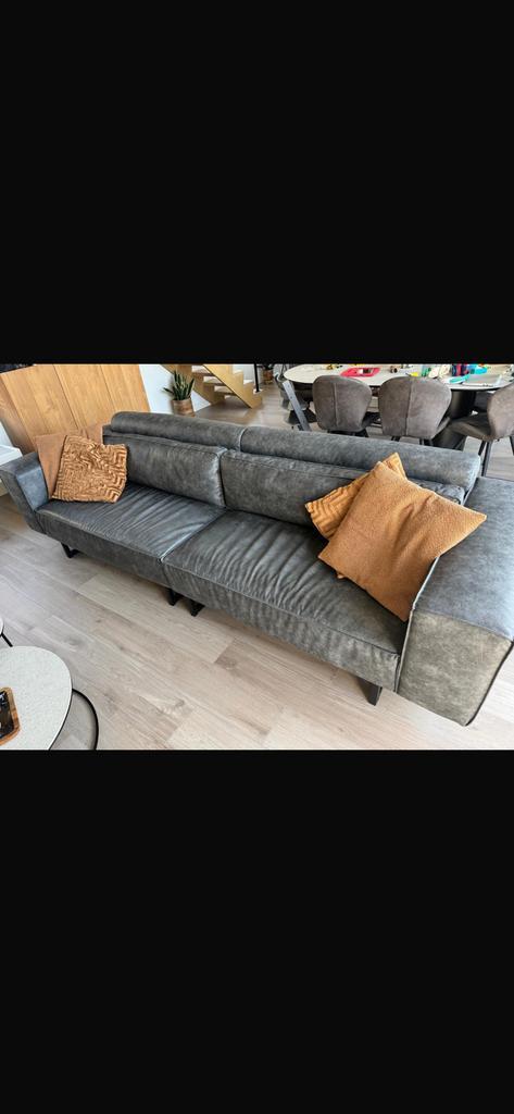 Synthetisch lederen zetel, Huis en Inrichting, Zetels | Zetels, Gebruikt, Rechte bank, Vierpersoons of meer, 300 cm of meer, Metaal