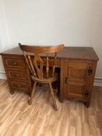 Eiken bureau met eiken stoel, Huis en Inrichting, Bureaus, Ophalen, Gebruikt, Bureau