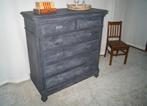 Grand tiroir/armoire à linge antique robuste noir L 120 H 12, Antiquités & Art, Enlèvement