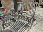 2 deckchairs - ligstoelen in teak, Ophalen, Gebruikt, Hout, Verstelbaar