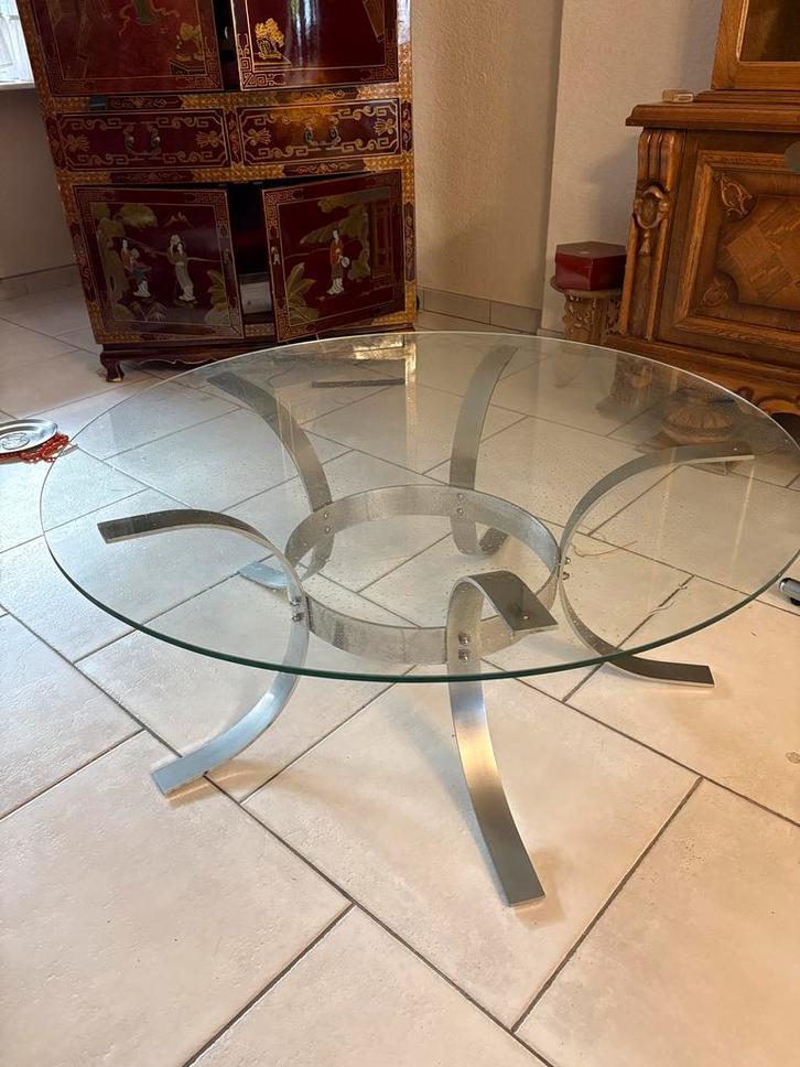 Design salontafel – glas & metaal – modern rond, Huis en Inrichting, Tafels | Salontafels, Rond, Glas, Ophalen