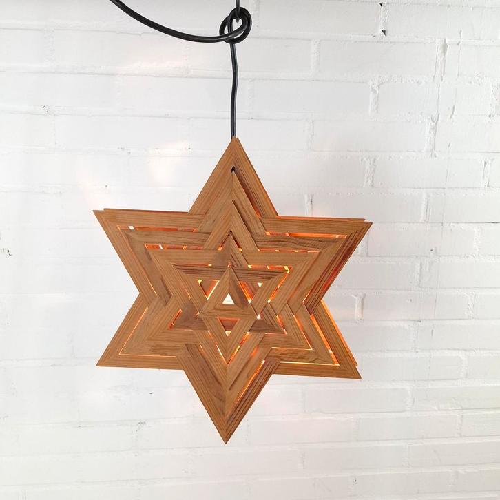 Vintage houten kerstster 40 cm  met verlichting jaren 70, Diversen, Kerst, Ophalen of Verzenden