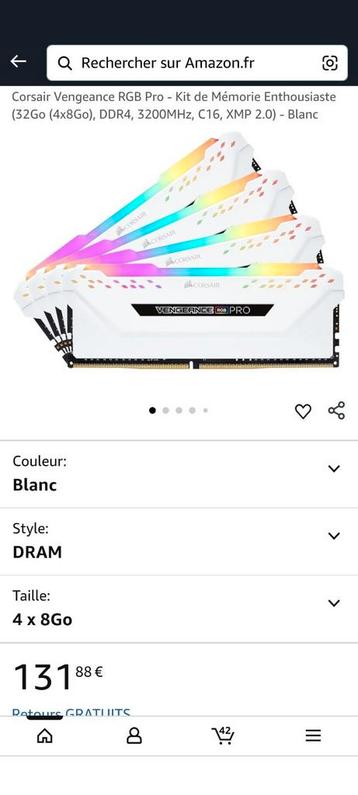4x8gb corsair Vengeance RGB blanc 3200mhz beschikbaar voor biedingen