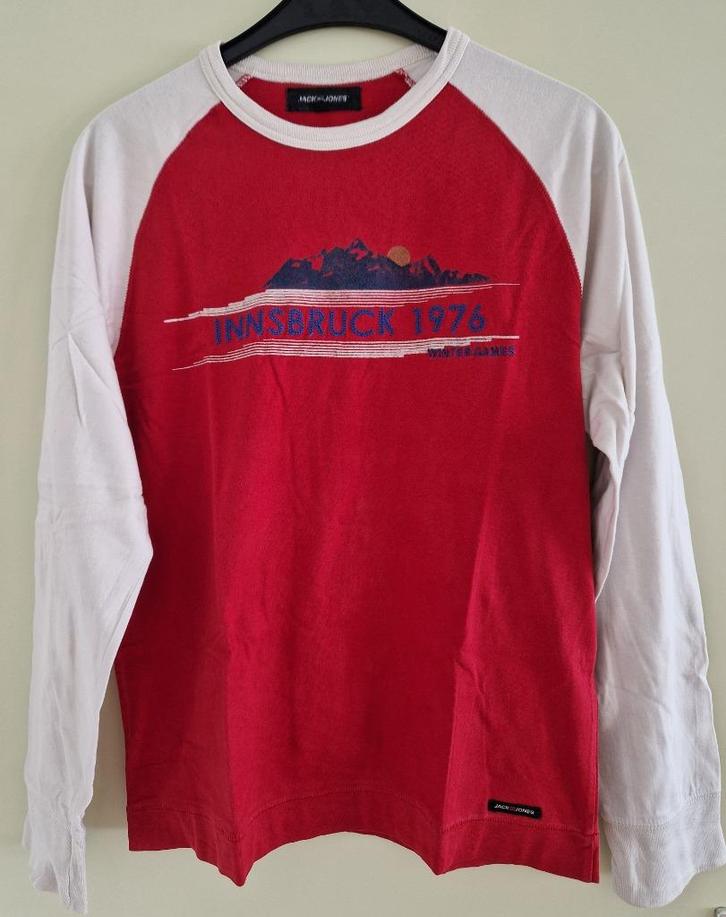 Jack & Jones shirt M lange mouwen Insbruck 1976 print zgan, Kleding | Heren, T-shirts, Zo goed als nieuw, Maat 48/50 (M), Rood