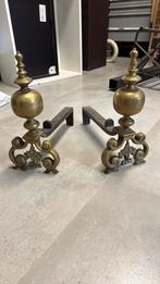 Paire de chenets de cheminée anciens en laiton, Enlèvement ou Envoi, Autres matériaux