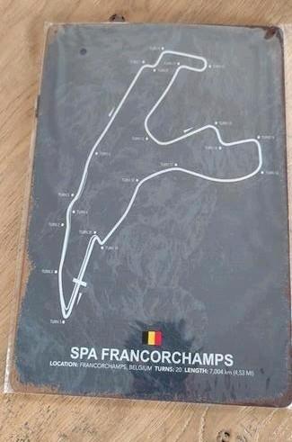 Metalen plaat van Circuit de Spa Francorchamps. Negen, Verzamelen, Automerken, Motoren en Formule 1, Nieuw, Ophalen of Verzenden