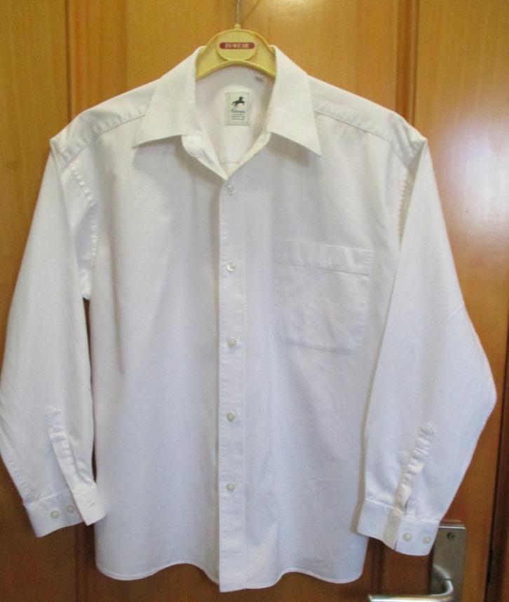 01-Jongens Overhemd -Wit- maat 140 -met Lange Mouw, Kinderen en Baby's, Kinderkleding | Maat 140, Zo goed als nieuw, Jongen, Shirt of Longsleeve