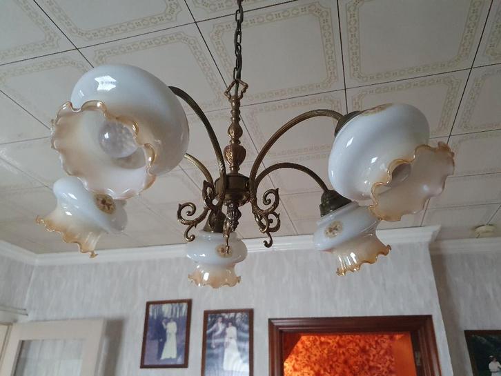 Vintage Luster Vijf Kapjes Bloempjes Golven, Antiek en Kunst, Antiek | Verlichting, Ophalen