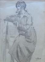 KURT PEISER / ZITTENDE DAME / ORIGINEEL WERK / 45x36cm KADER, Ophalen of Verzenden