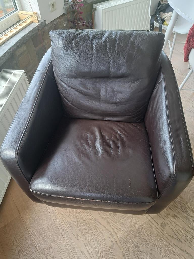 Fauteuil club cuir marron, 75 à 100 cm, Moins de 150 cm, Une personne, Enlèvement