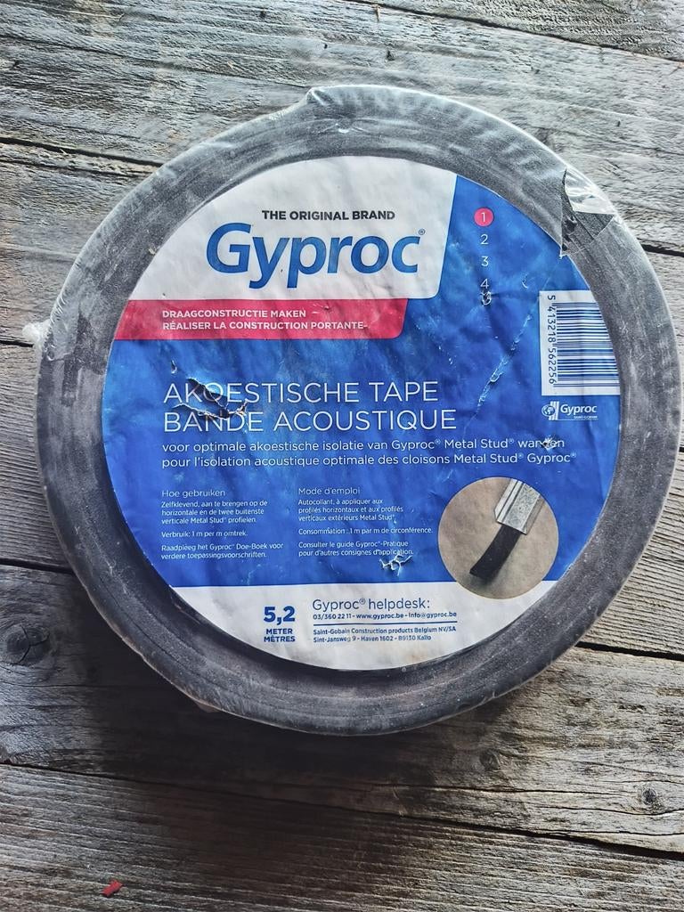 Ruban acoustique Gyproc 5,2 m — neuf dans son emballage, Bricolage & Construction, Isolation & Étanchéité, Neuf, Autres matériaux