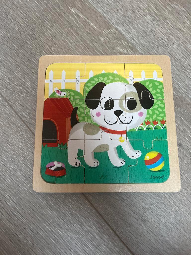 Janod houten stevige puzzel hondje 9 stuks, Ophalen of Verzenden