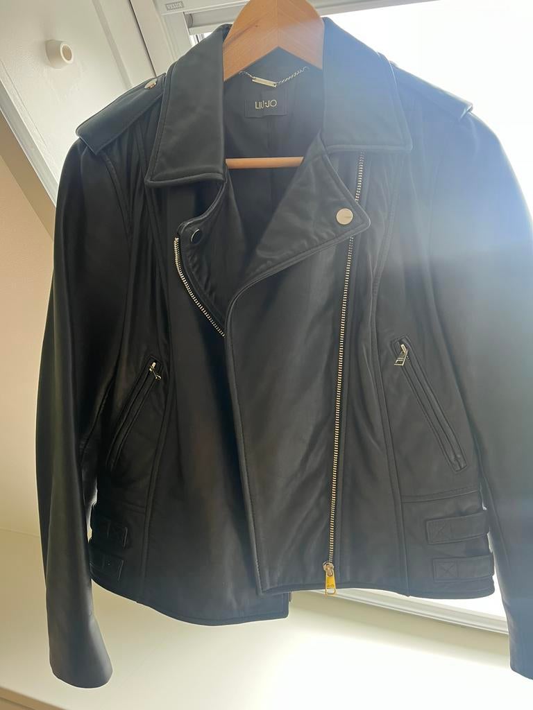 Zwarte lederen leren jas, Maat 38/40 (M), Verzenden, Zwart, Zo goed als nieuw