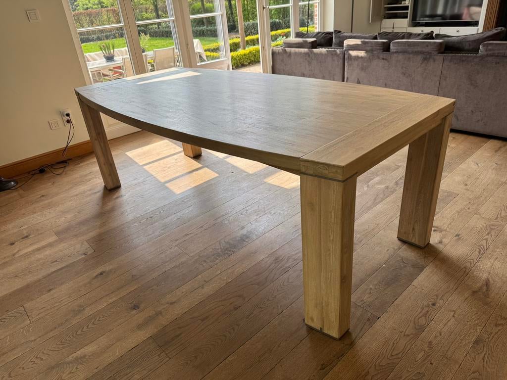 Massief houten eettafel, Huis en Inrichting, Ophalen, 100 tot 150 cm, 200 cm of meer, Zo goed als nieuw