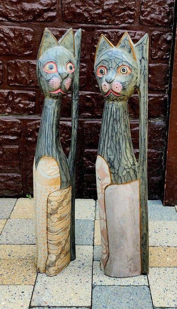 Vintage houten kattenbeeldjes., Ophalen