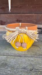 Potdeksel van terracotta en mosterdleer, diameter 10/15 cm, Ophalen of Verzenden, Zo goed als nieuw