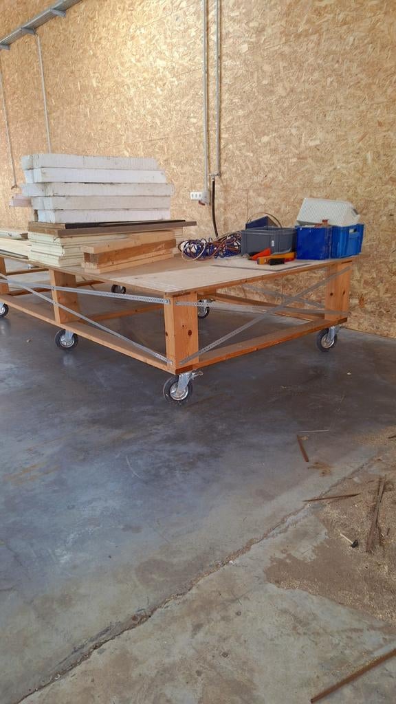 Houten werktafel 5m30 op 2m, Ophalen