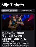 Guns ‘n Roses tickets 2 zitplaatsen ring1, Tickets en Kaartjes, Juni