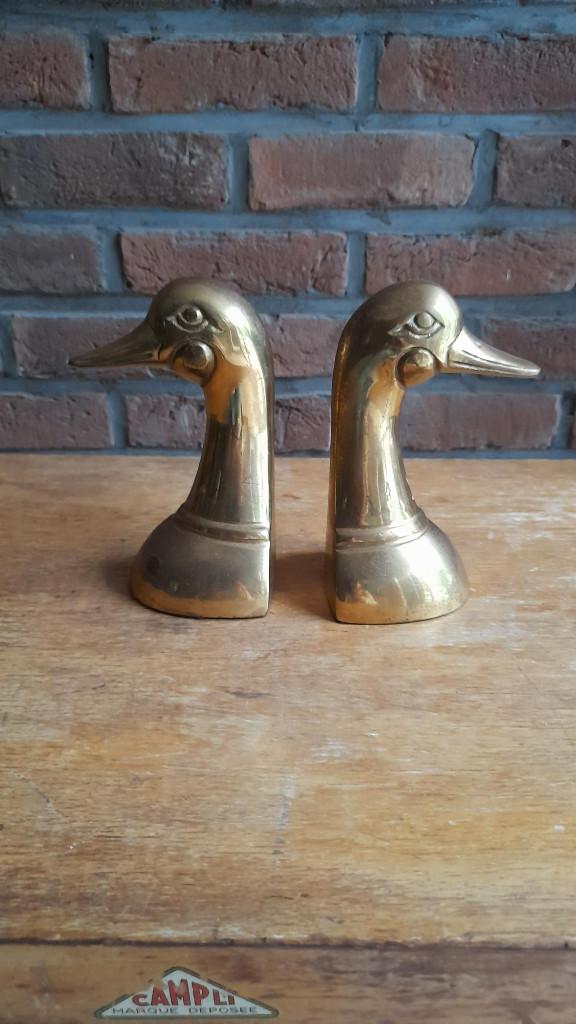 Boekensteun eendenkop, koper, messing, Ophalen, Gebruikt