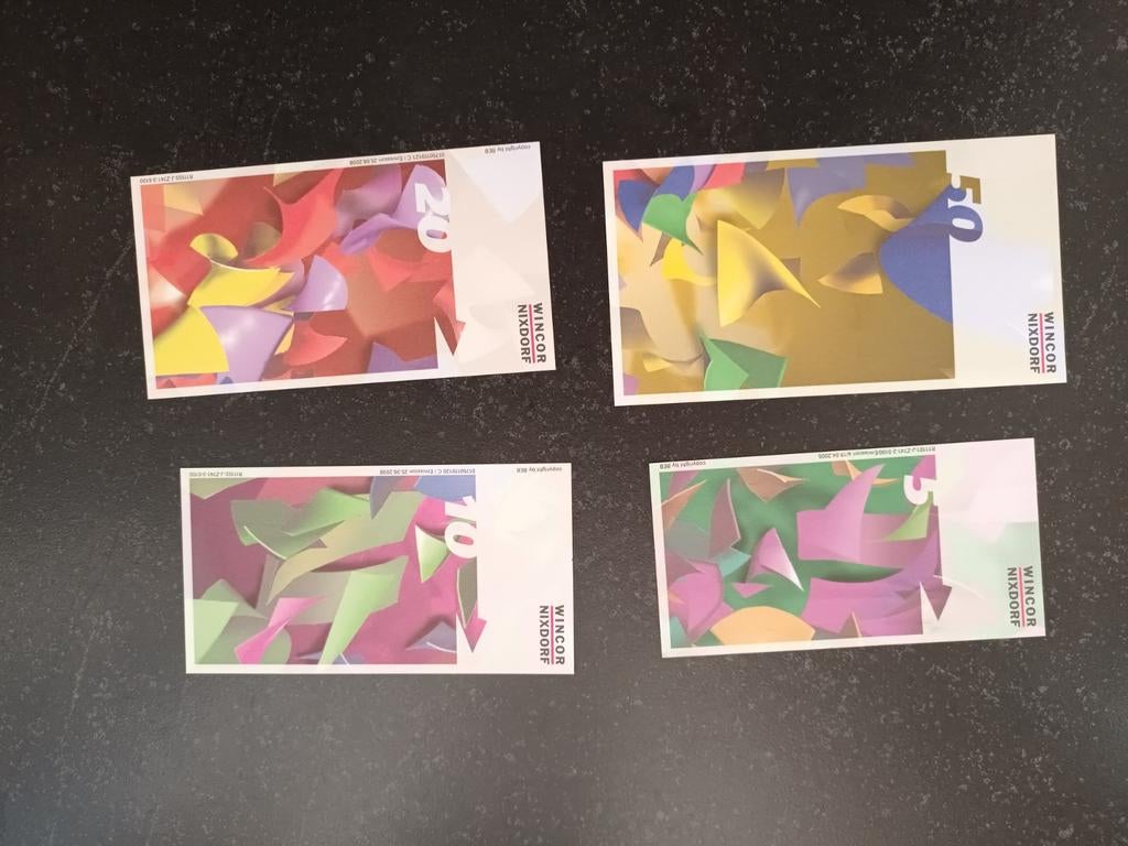 4 kleurtestbiljetten uit 2008 Wincor Nixdorf, Postzegels en Munten, Bankbiljetten | Europa | Niet-Eurobiljetten, Setje, Duitsland