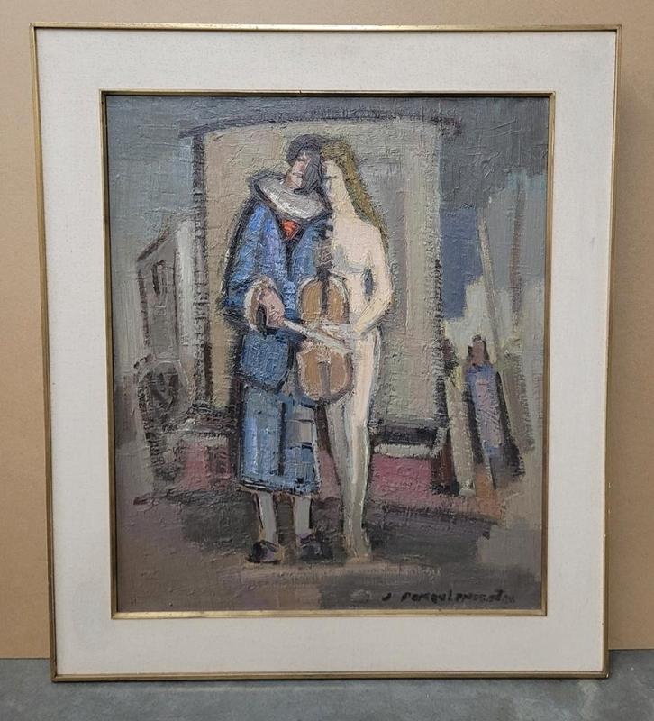 Jules DEMEULEMEESTER, de harlekijn-violist en zijn muze, Antiek en Kunst, Kunst | Schilderijen | Klassiek, Ophalen of Verzenden